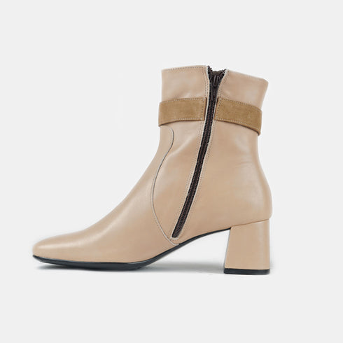Botines de piel para mujer con tacón beige Lana