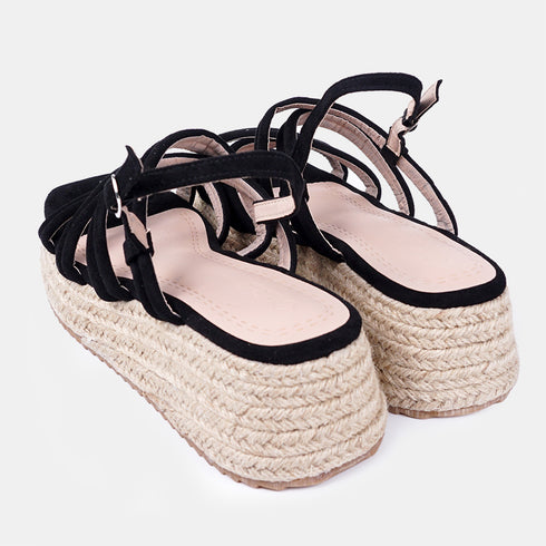 Sandalias de esparto con plataforma negro Niko