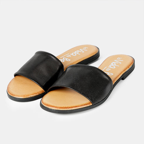 Sandalias planas de piel para mujer negro Alejandra