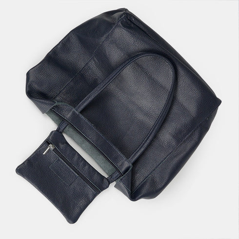 Bolso shopper para mujer de piel para personalizar azul marino Amy