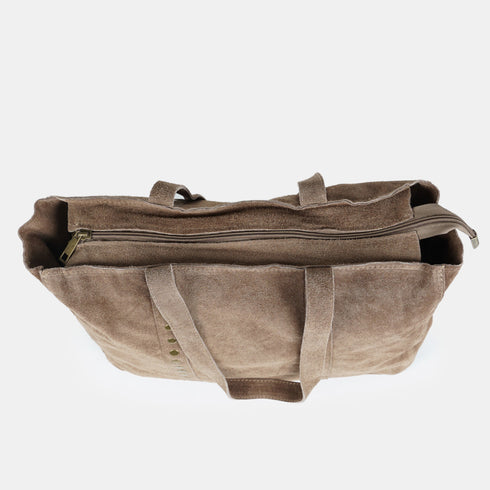 Bolso shopper para mujer de piel serraje con tachuelas khaki Alexandra