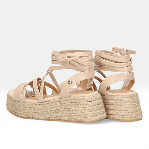 Sandalias de tiras de esparto con plataforma beige Helena