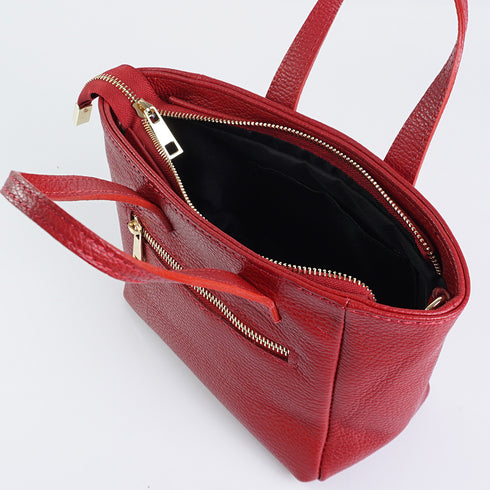 Bandolera para mujer de piel con asa de mano rojo Helia