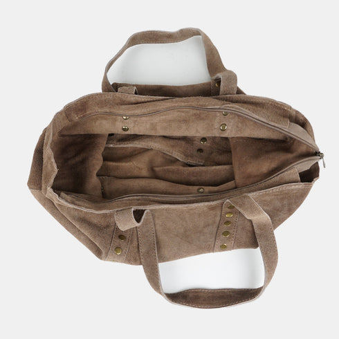 Bolso shopper para mujer de piel serraje con tachuelas khaki Alexandra