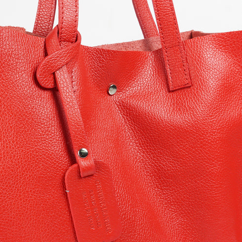 Bolso tote de piel liso de mujer rojo Stella