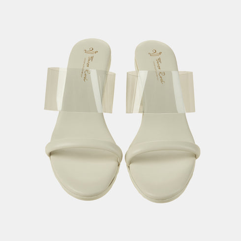 Sandalia con tacón cinta transparente Aqua Blanco