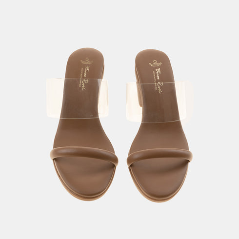 Sandalia con tacón cinta transparente Aqua Cuero