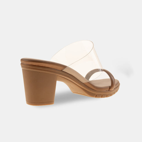 Sandalia con tacón cinta transparente Aqua Cuero