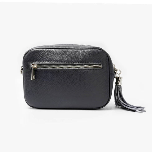 Bolso de Piel bandolera cuadrado Azul Marino con pompón de mujer Cristin