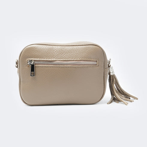 Bolso de Piel bandolera cuadrado khaki con pompón de mujer Cristin