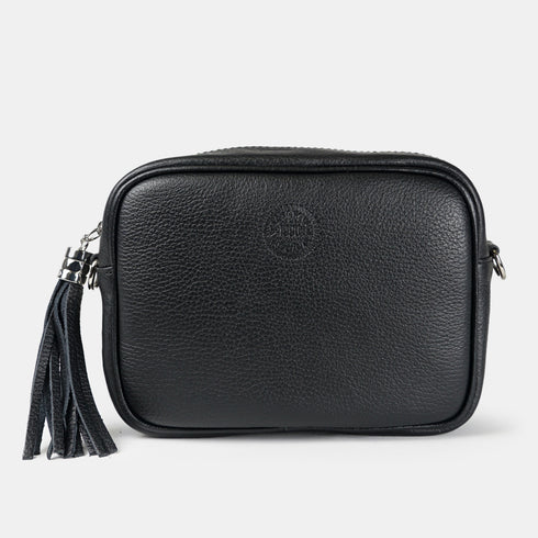 Bolso de bandolera piel con pompón Cristin Primavera Negro