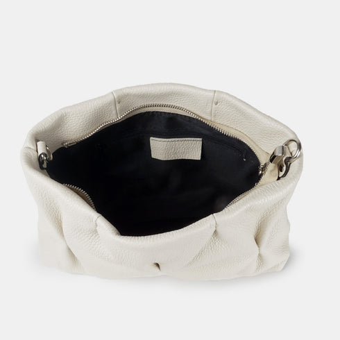 Bolso de bandolera de piel arrugada beige Cecilia M