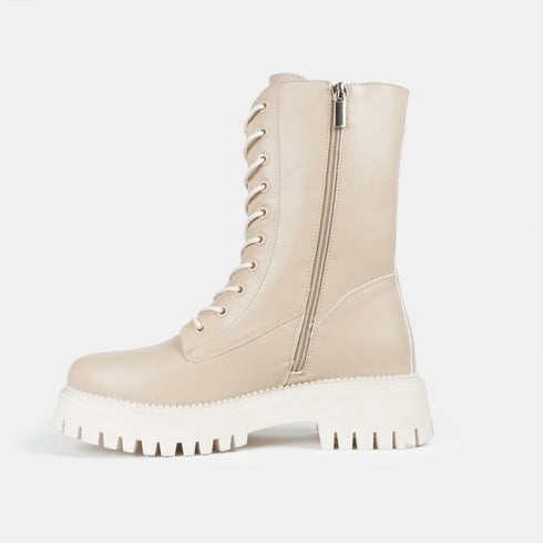 Botines militares con cordones para mujer beige Rosie