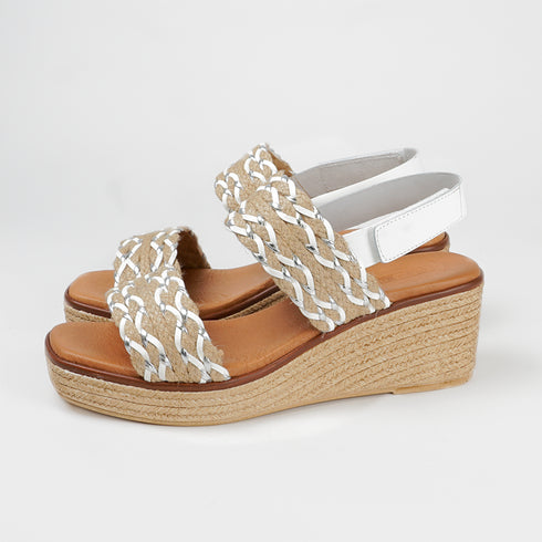Sandalias con cuña de esparto Sahara (Blanco)