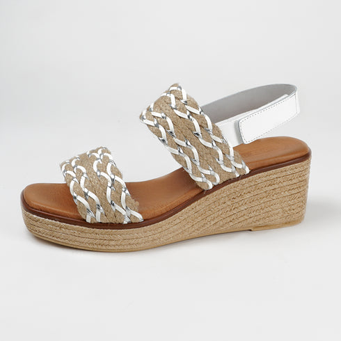 Sandalias con cuña de esparto Sahara (Blanco)