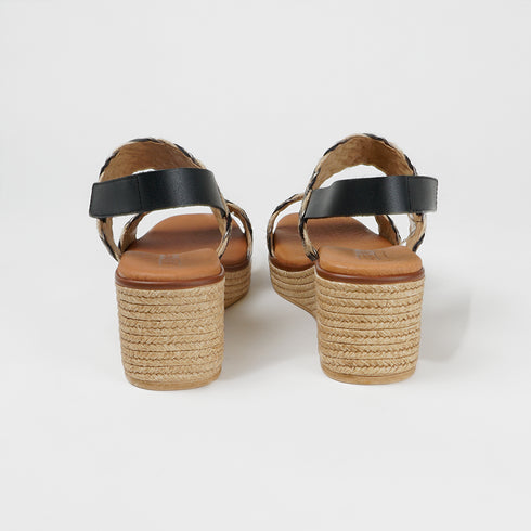 Sandalias con cuña de esparto Sahara (Negro)