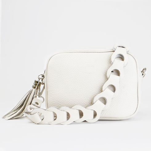 Bolso de bandolera piel con pompón Cristin Primavera Beige