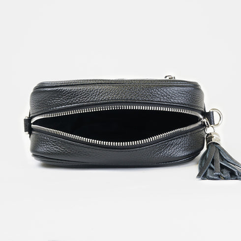 Bolso de bandolera piel con pompón Cristin Primavera Negro