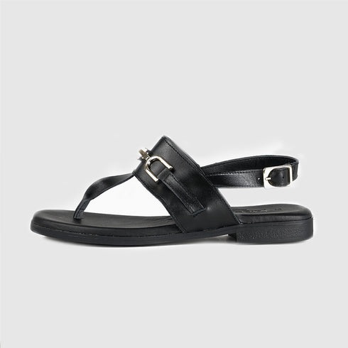 Sandalias planas de mujer de piel negro Sami