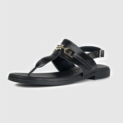 Sandalias planas de mujer de piel negro Sami