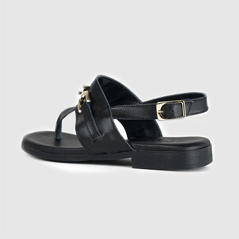 Sandalias planas de mujer de piel negro Sami