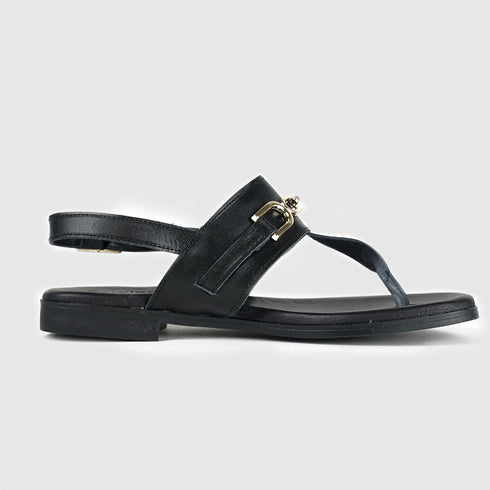 Sandalias planas de mujer de piel negro Sami