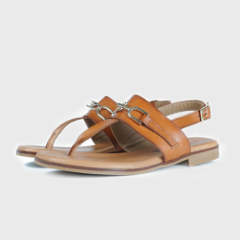 Sandalias planas de mujer de piel marrón Sami