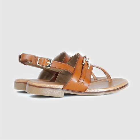 Sandalias planas de mujer de piel marrón Sami