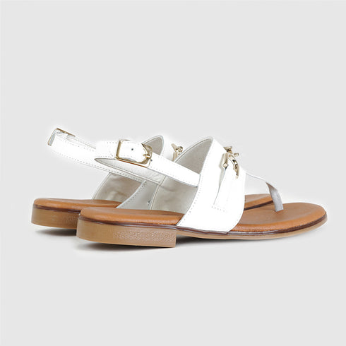 Sandalias planas de mujer de piel blanco Sami