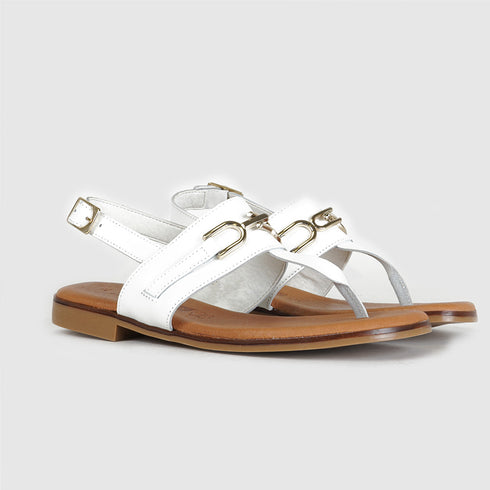 Sandalias planas de mujer de piel blanco Sami