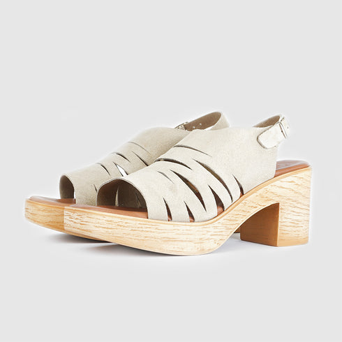 Sandalias con tacón de esparto Shirly (Beige)
