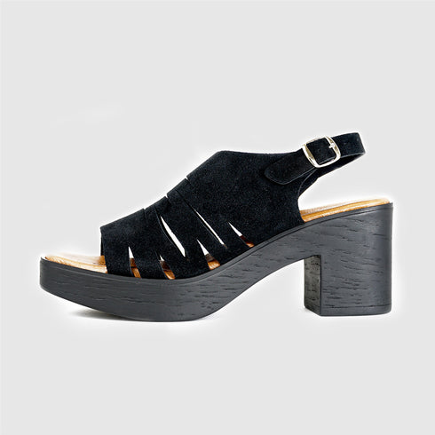 Sandalias con tacón de esparto Shirly (Negro)