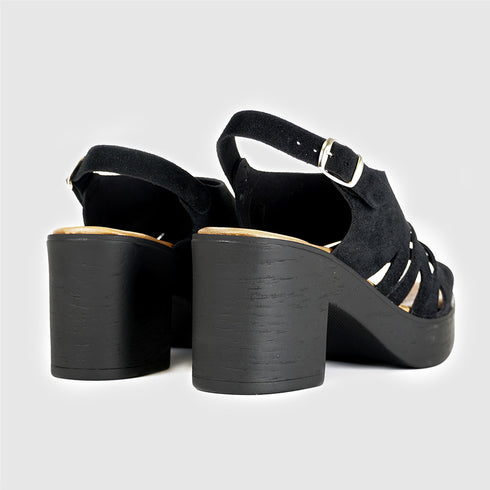 Sandalias con tacón de esparto Shirly (Negro)