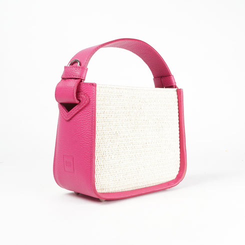 Bolso de mano de piel y rafia para mujer Pandorina fucsia