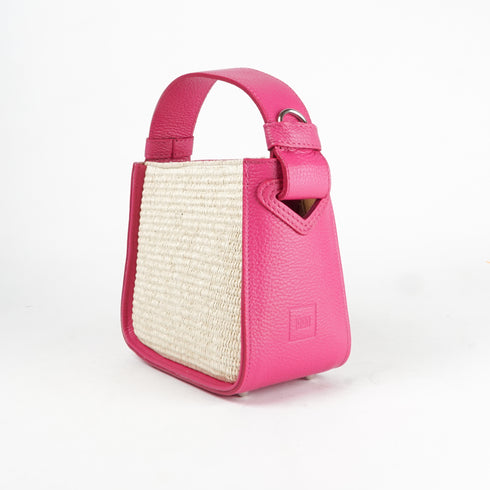 Bolso de mano de piel y rafia para mujer Pandorina fucsia
