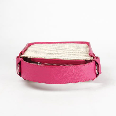 Bolso de mano de piel y rafia para mujer Pandorina fucsia
