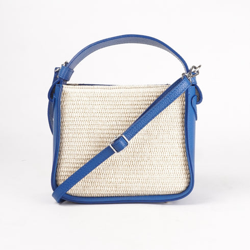 Bolso de mano de piel y rafia para mujer Pandorina Azul Klein
