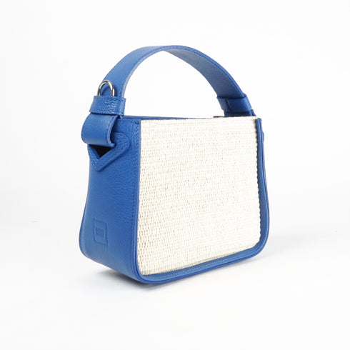 Bolso de mano de piel y rafia para mujer Pandorina Azul Klein