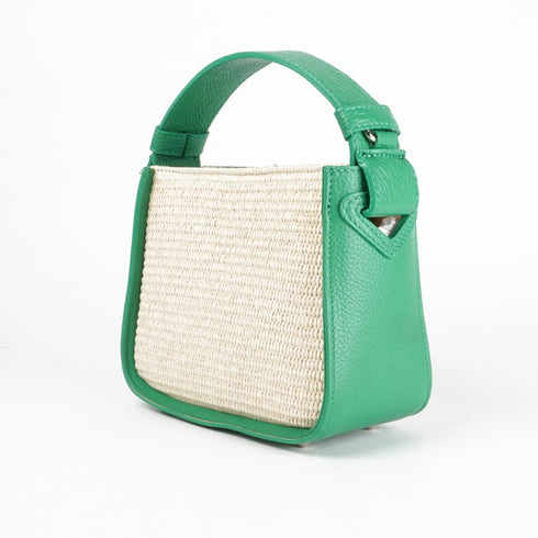 Bolso de mano de piel y rafia para mujer Pandorina Verde