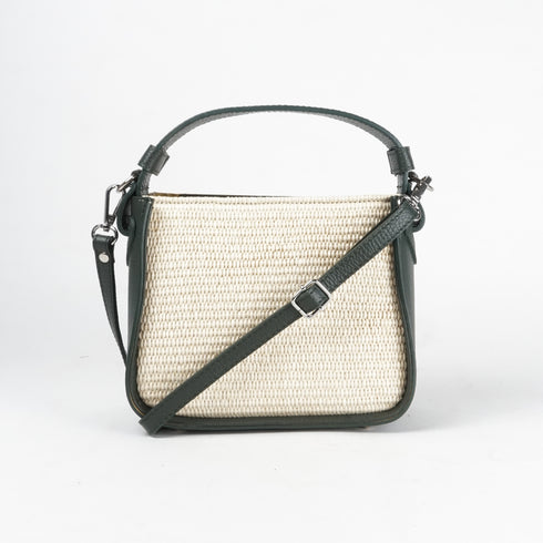 Bolso de mano de piel y rafia para mujer Pandorina Verde oscuro