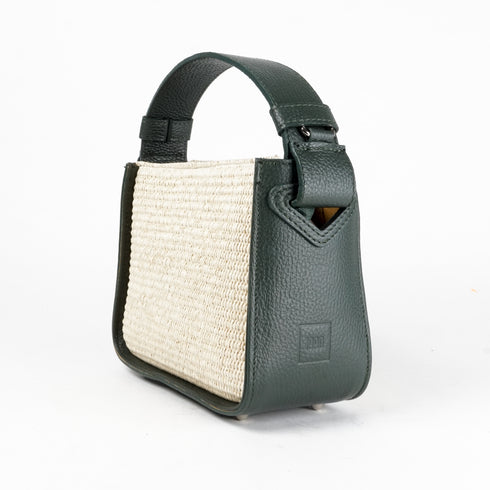 Bolso de mano de piel y rafia para mujer Pandorina Verde oscuro