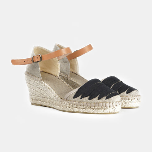 Alpargata con cuña de yute para mujer Yara Negro