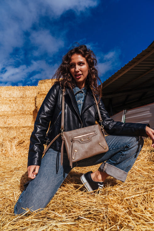 Bolso bandolera de piel khaki Tamara