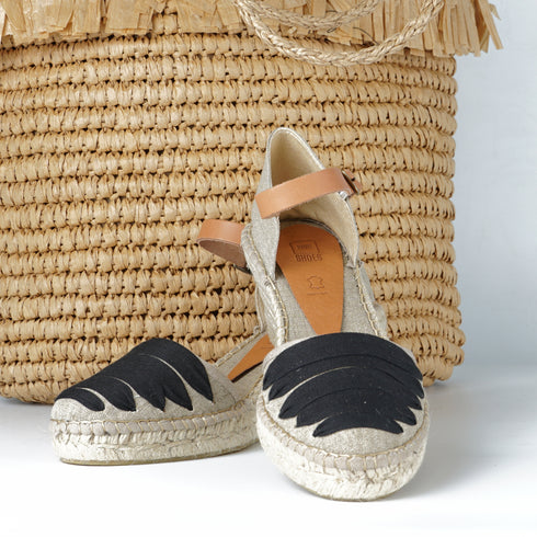 Alpargata con cuña de yute para mujer Yara Negro
