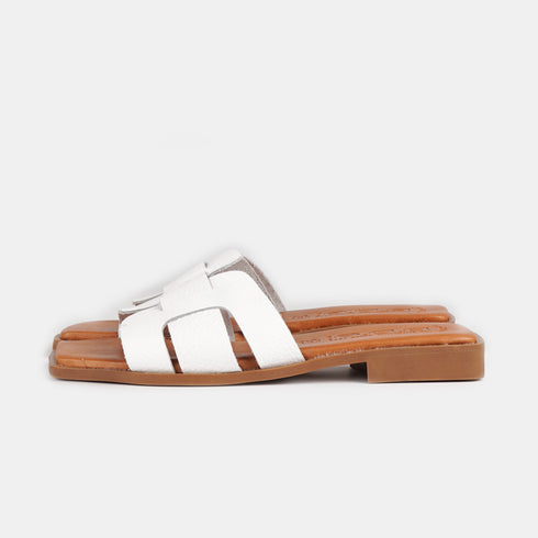 Sandalias planas de mujer piel Samantha (Blanca)