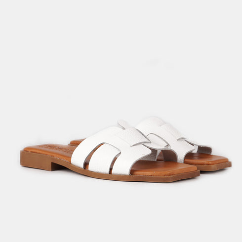Sandalias planas de mujer piel Samantha (Blanca)
