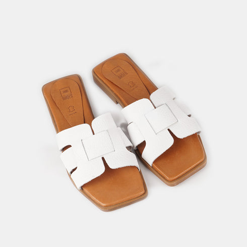 Sandalias planas de mujer piel Samantha (Blanca)