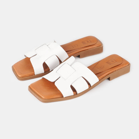 Sandalias planas de mujer piel Samantha (Blanca)