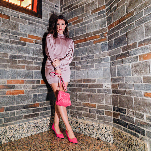 Bolso de bandolera de piel arrugada fucsia Cecilia S