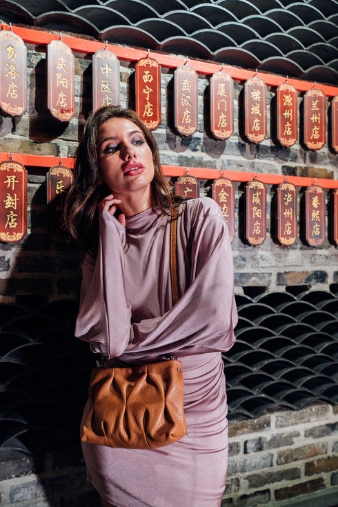 Bolso de bandolera de piel arrugada marrón Cecilia S